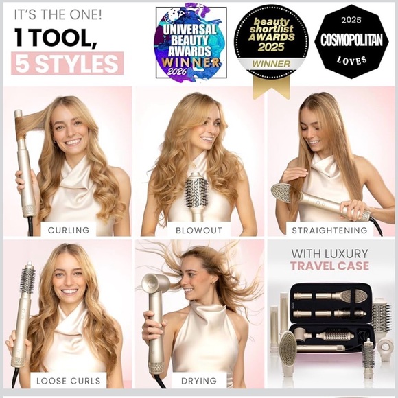 Ella Bella Airwrap Styler 6 in 1 Professional Hot Air Styler Champagne Color - Picture 2 of 14